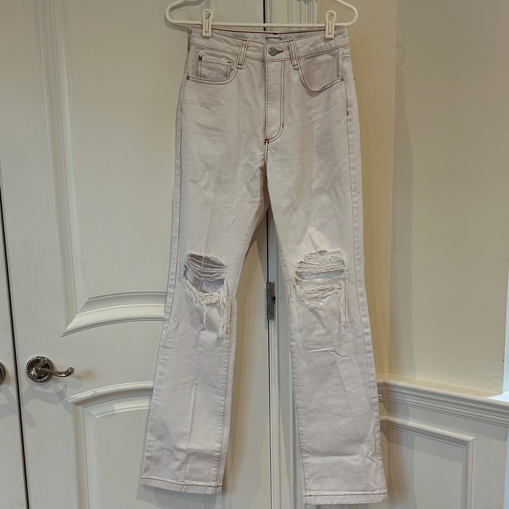 WeWoreWhat High Rise Distressed Jeans in Light Pink